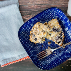 Plated Blueberry Scone with White Chocolate, Walnuts and Vanilla Icing