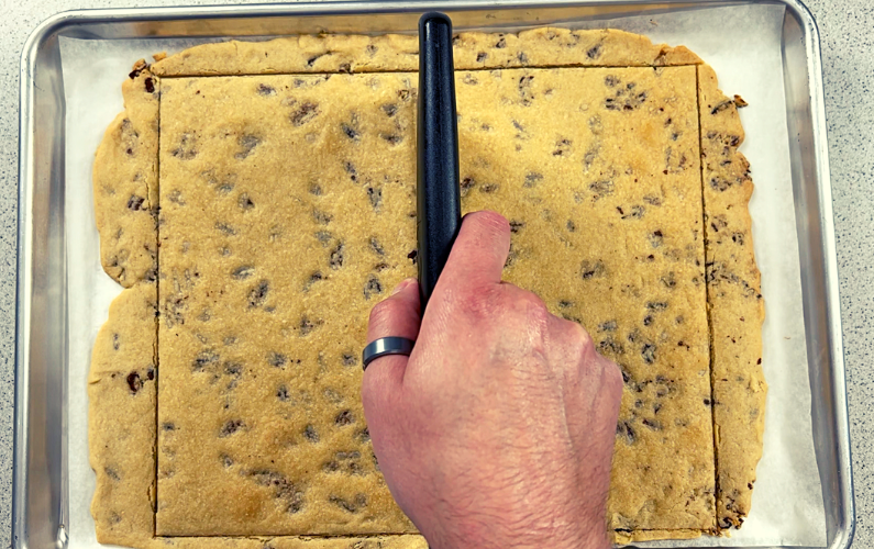 Cutting the cookie for ice cream sandwiches