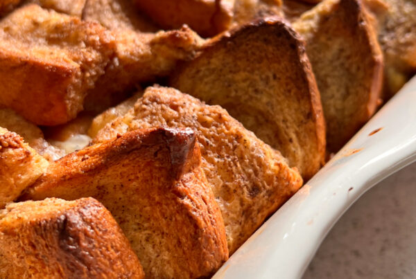This is an up close image of the Monte Cristo French Toast Casserole with Brioche.