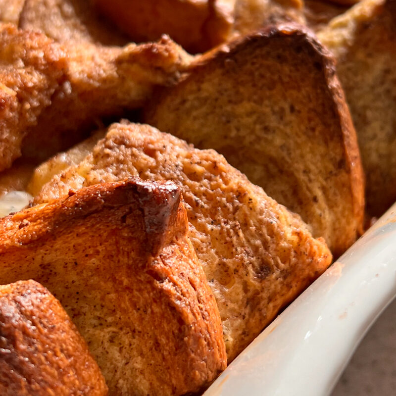 This is an up close image of the Monte Cristo French Toast Casserole with Brioche.