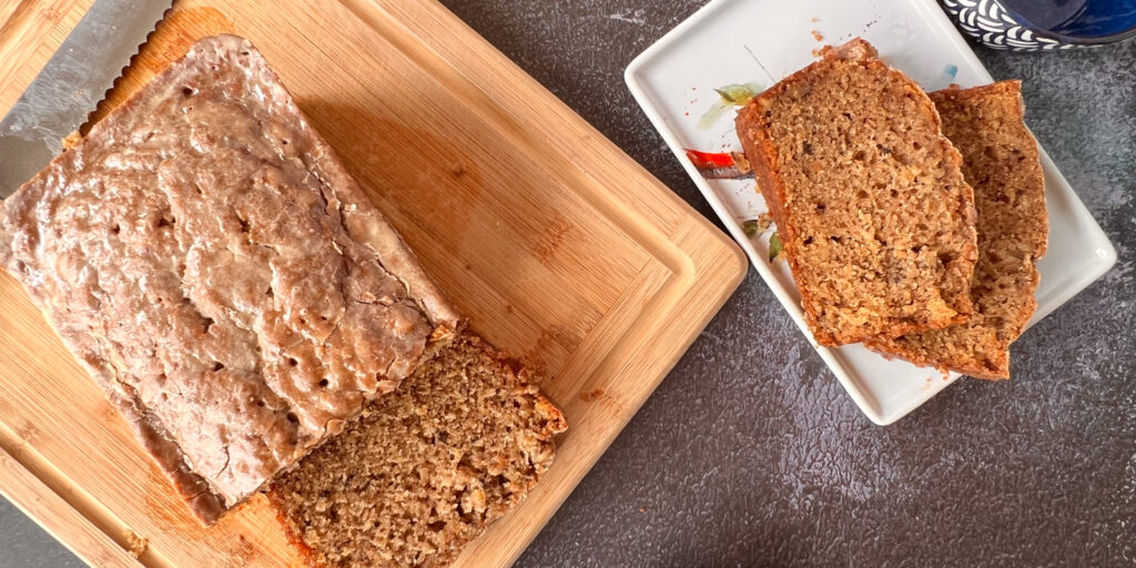 This recipe for moist zucchini bread creates a 9x5" loaf as seen in this image.