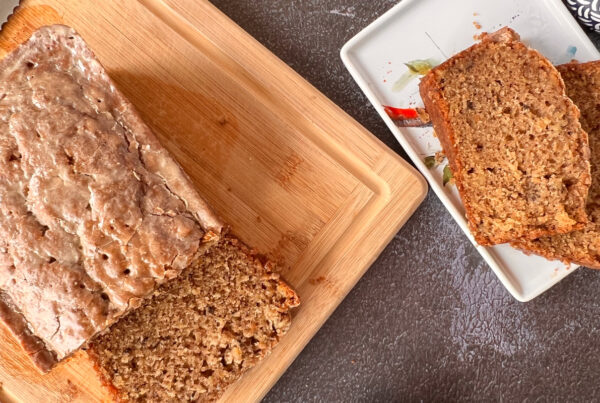 This recipe for moist zucchini bread creates a 9x5" loaf as seen in this image.