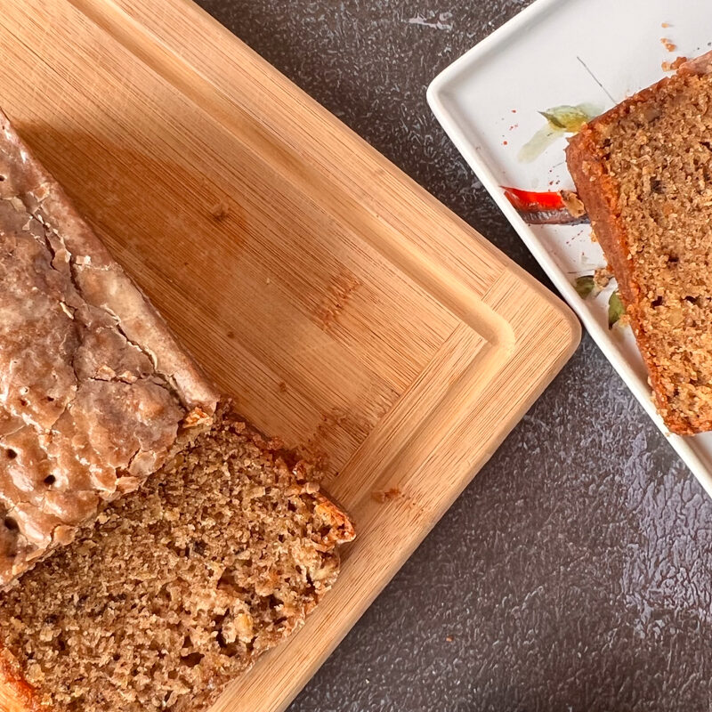 This recipe for moist zucchini bread creates a 9x5" loaf as seen in this image.