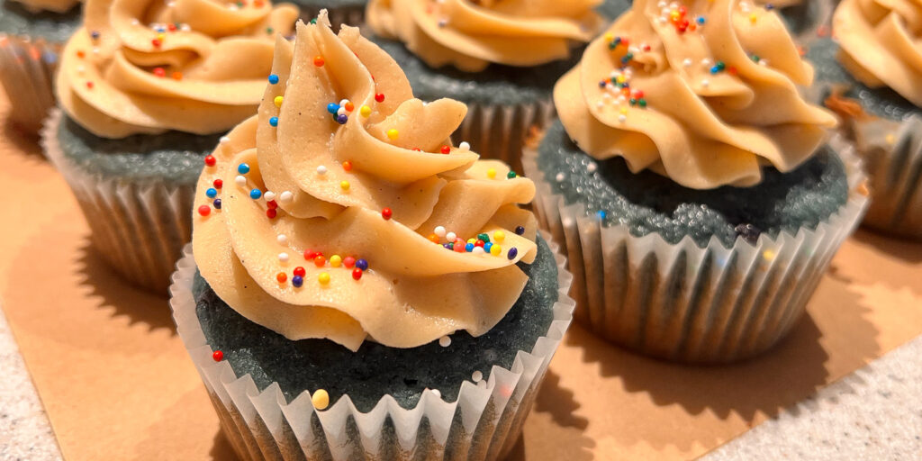 This is an image of blueberry pancake cupcakes.