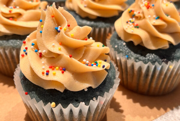This is an image of blueberry pancake cupcakes.
