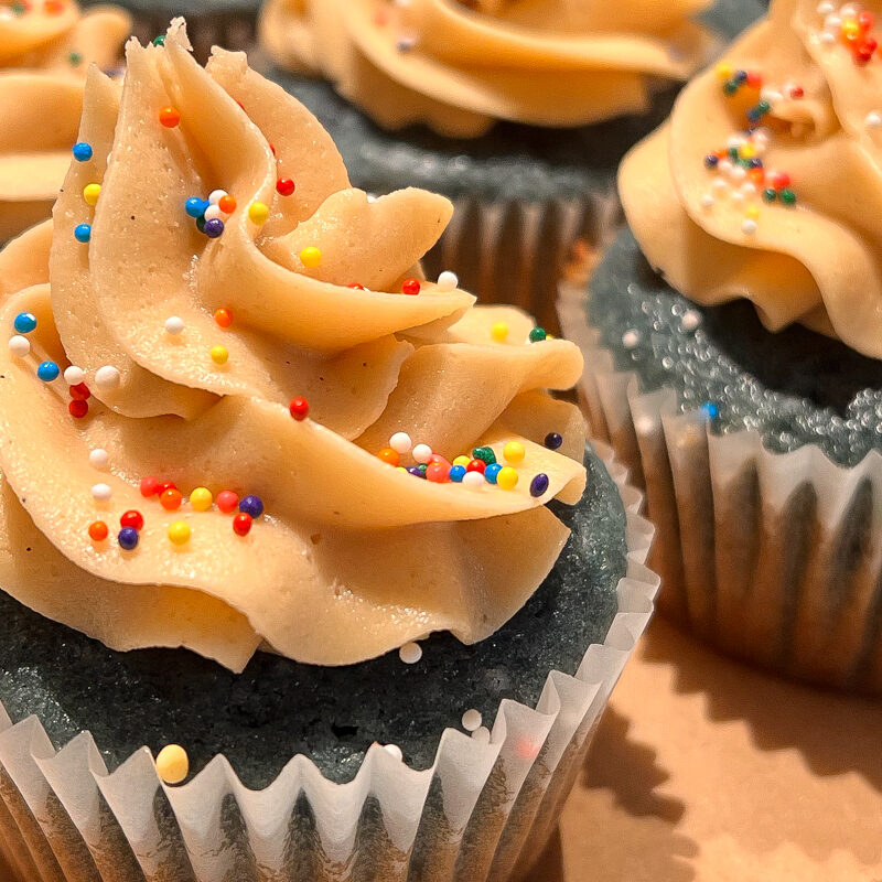 This is an image of blueberry pancake cupcakes.