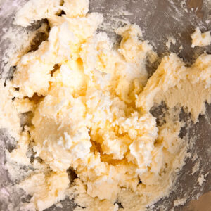 This is an image after the butter creamed with powdered sugar and nonfat milk powder.