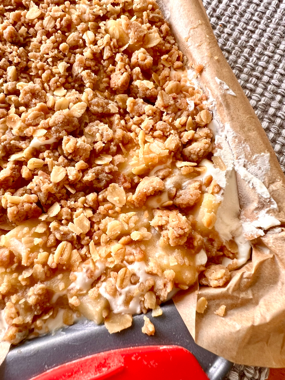 This is an image of the no-churn ice cream with apple crisp fully assembled.